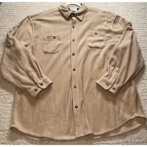 Ducks Unlimited Shirt Men XXL Tan Excellent Fleece Button Up Long‎ Sleeve